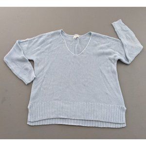 Lucky Brand Sz MEDIUM Women Open Knit Sweater V-Neck Blue Long Sleeve Cotton NWD